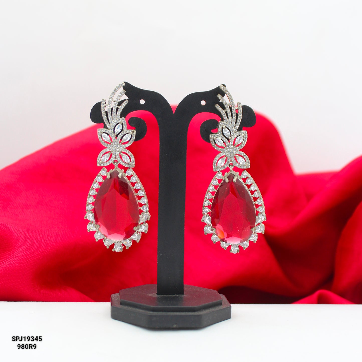 19345 platinum red stone earrings