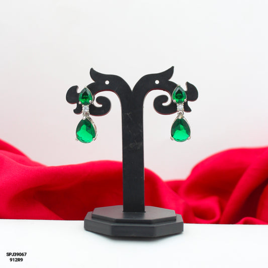 39067 platinum fancy earrings dark green stone