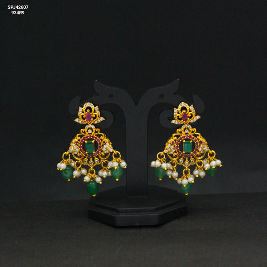 42607 CZ Multi Stone Chandbali Green Beads