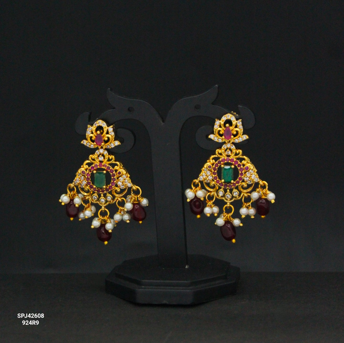 42608 CZ Stone Multi Chandbali With Red Beads
