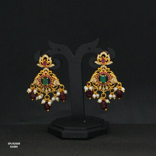 42608 CZ Stone Multi Chandbali With Red Beads