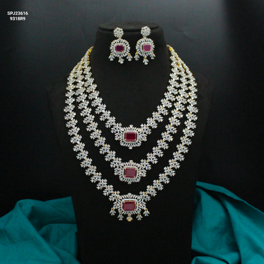 23616 GJ 3 Layers Necklace Set Red