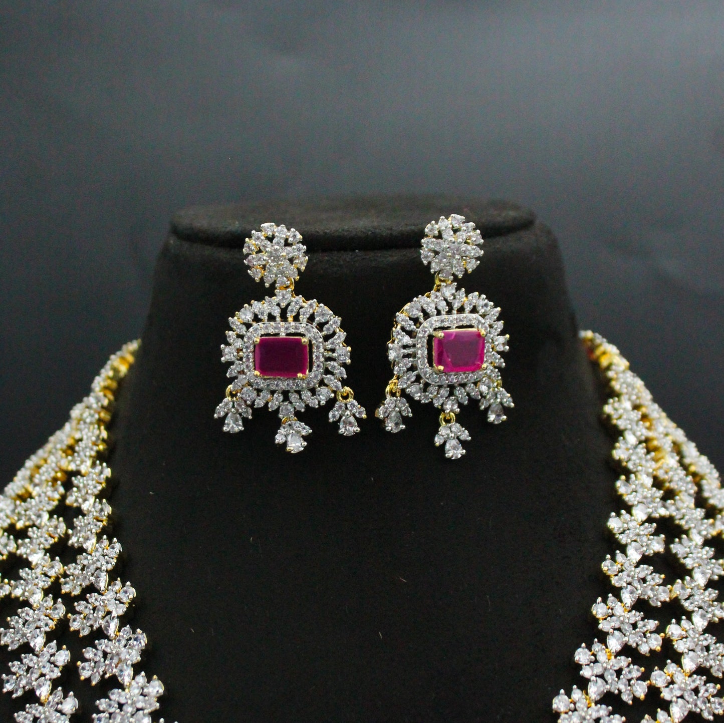 23616 GJ 3 Layers Necklace Set Red