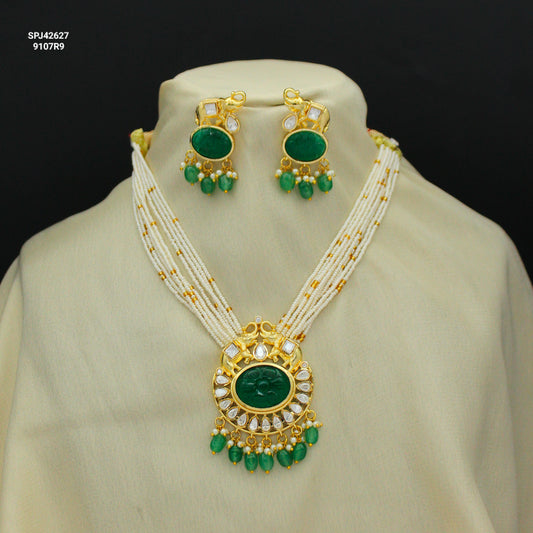 42627 Victorian Poth Choker Green With Push Back Earrings