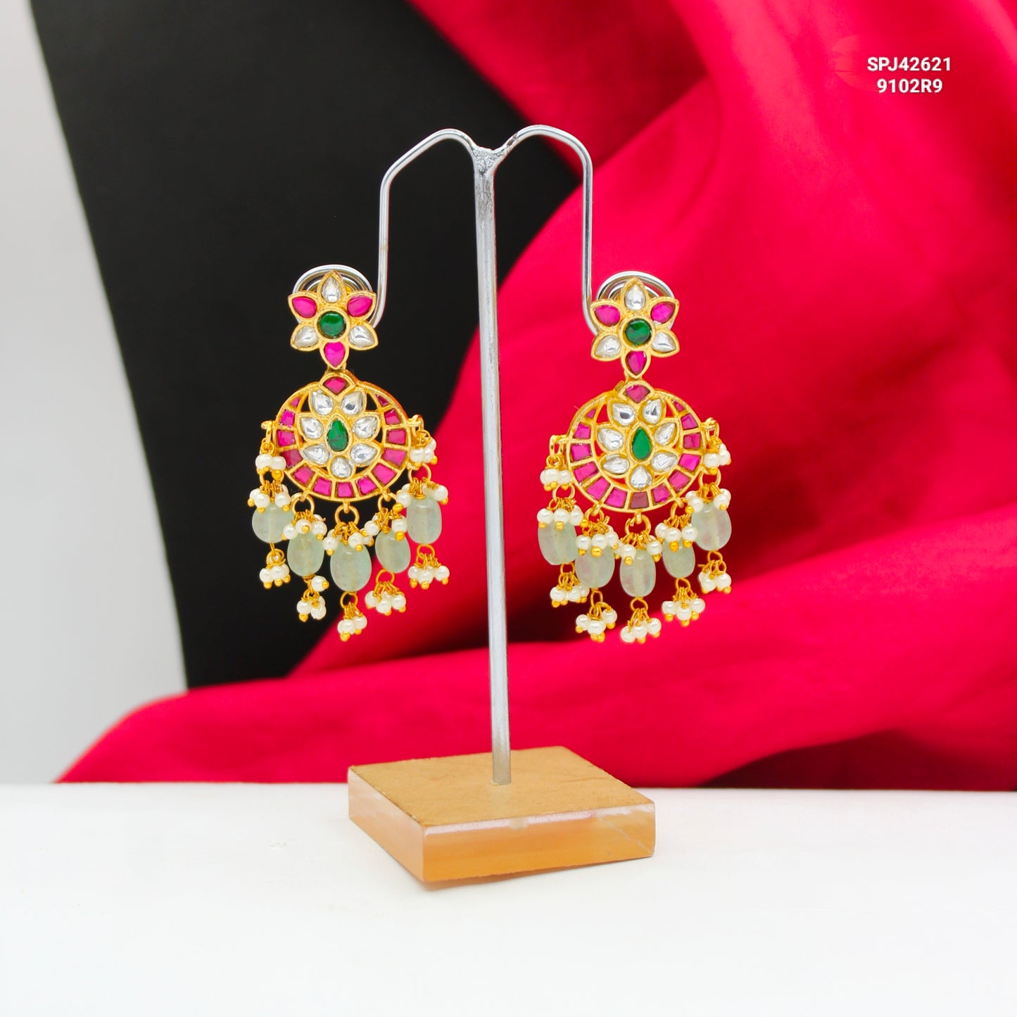 42621 Jadau Kundan Floral Chandbali Screw Back