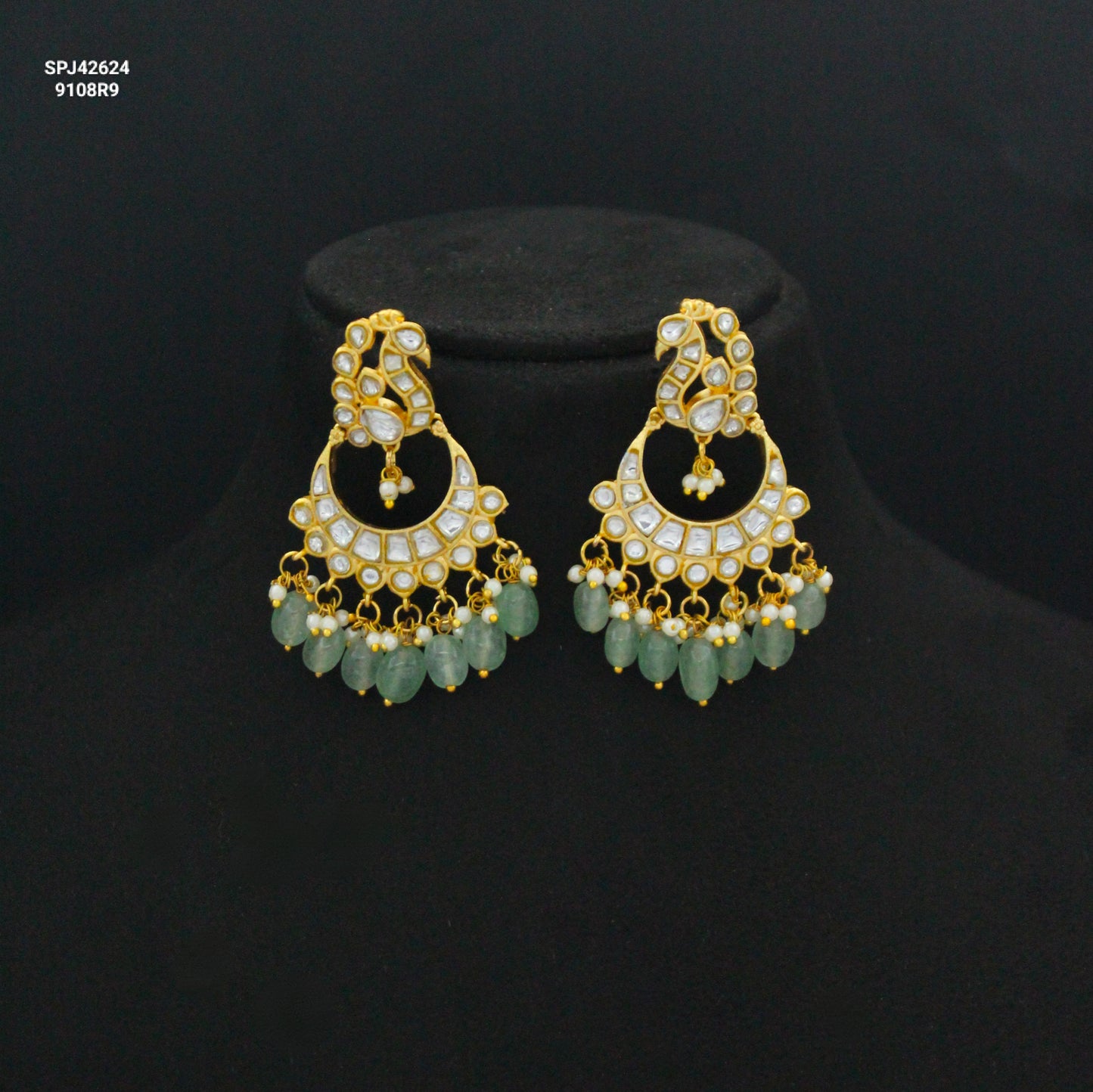 42624 Jadau Kundan Full White Peacock Chandbali Screw Back
