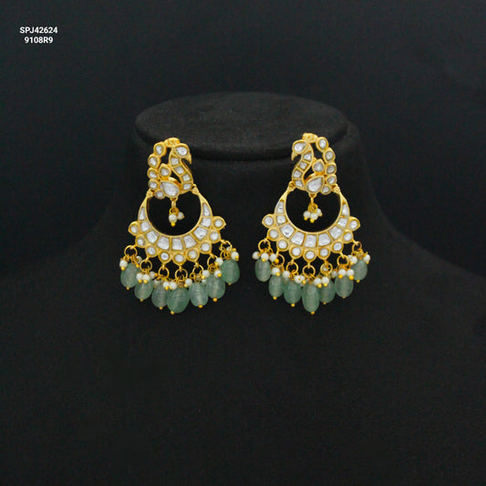 42624 Jadau Kundan Full White Peacock Chandbali Screw Back