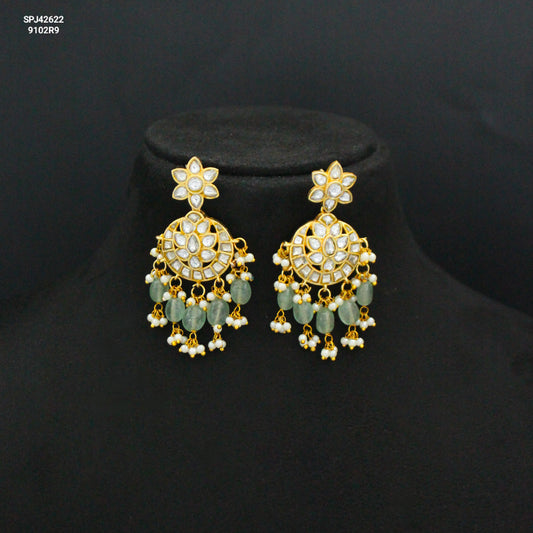 42622 Jadau Kundan Full White Floral Chandbali Screw Back