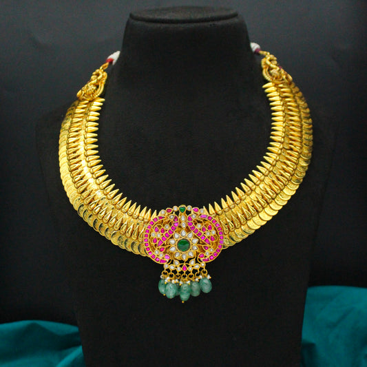 Nakshi Kasulu Laxmi Short With Jadau Double Peacock Locket
