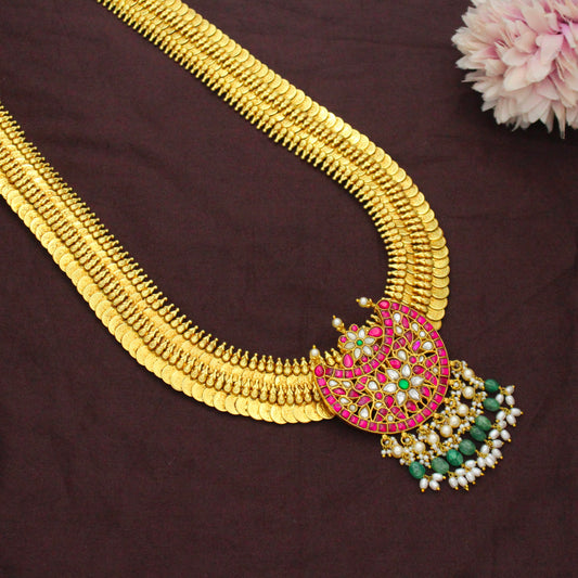 41334 Nakshi Laxmi Long Kasulu Necklace With Jadau Chand Grand Locket