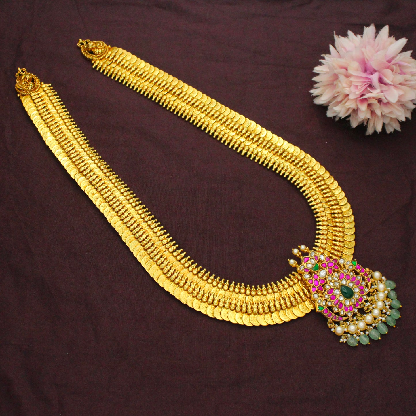 Nakshi Laxmi Kasulu Long Necklace With Jadau Locket