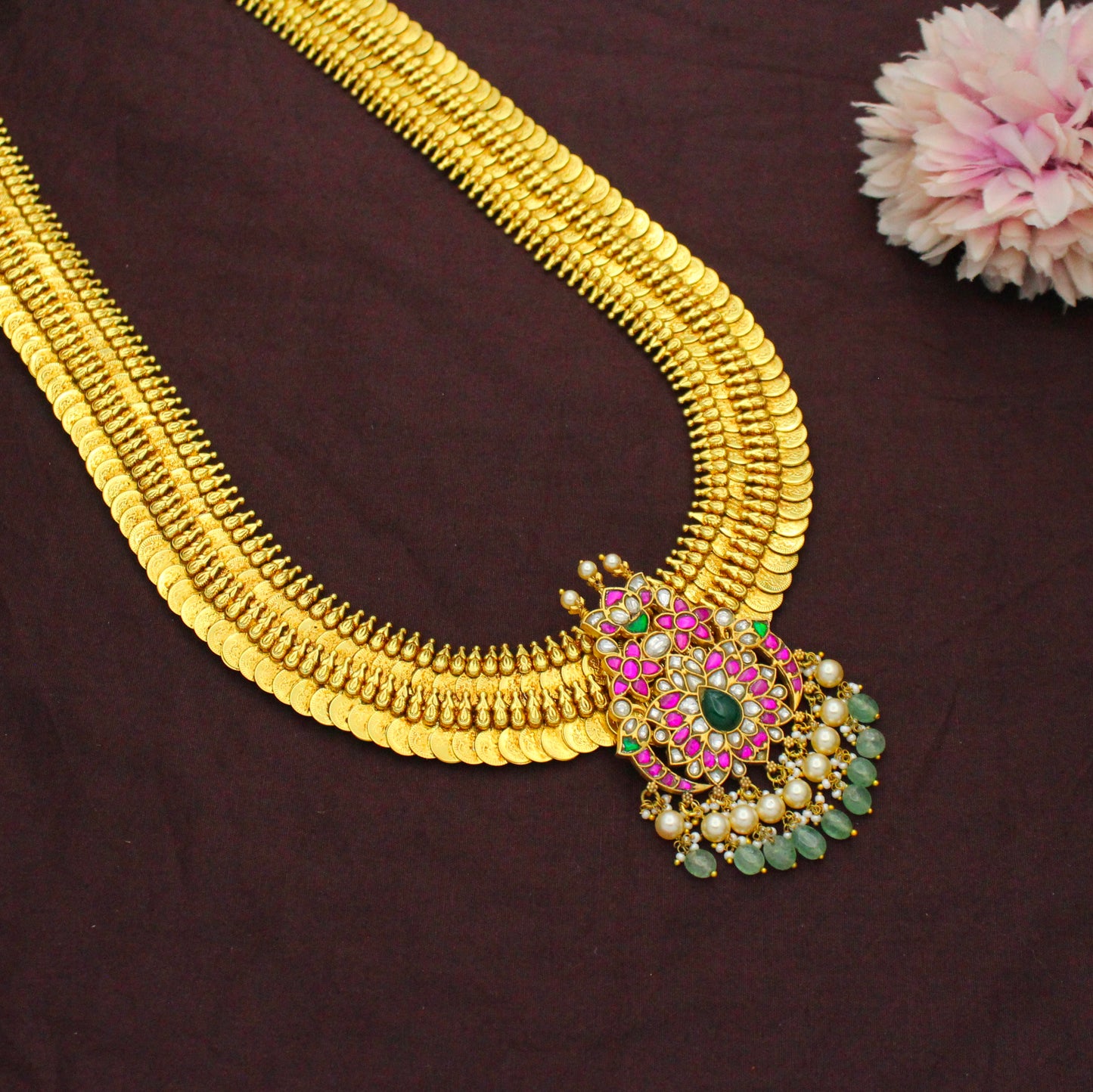 Nakshi Laxmi Kasulu Long Necklace With Jadau Locket
