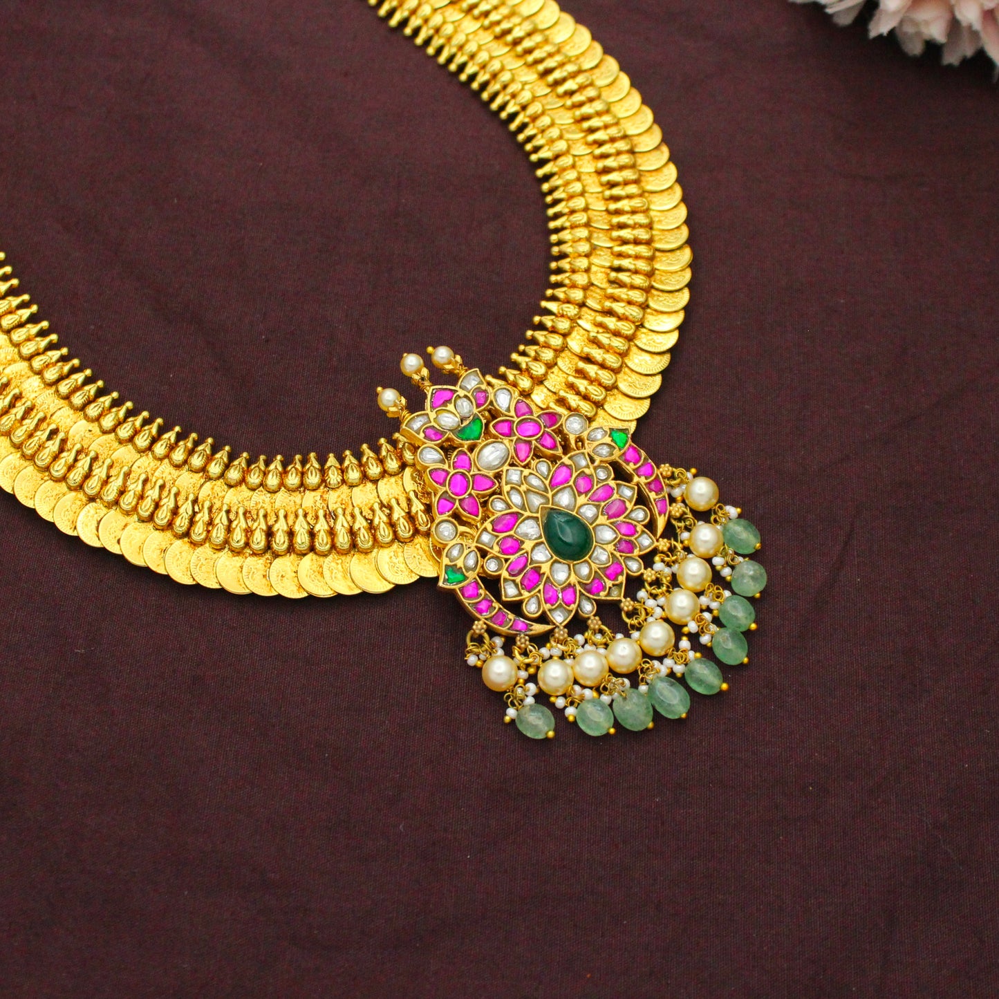 Nakshi Laxmi Kasulu Long Necklace With Jadau Locket
