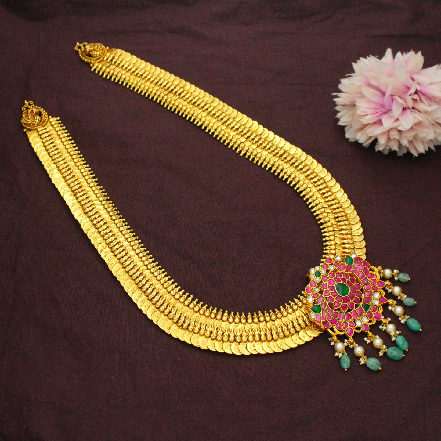 Nakshi Laxmi Kasulu Long Necklace With Jadau Locket