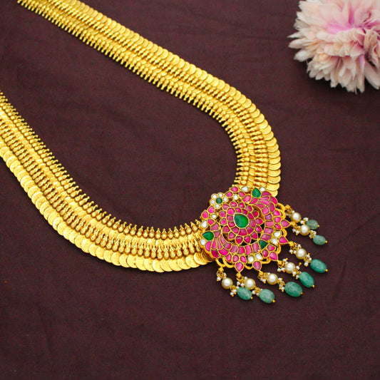 Nakshi Laxmi Kasulu Long Necklace With Jadau Locket