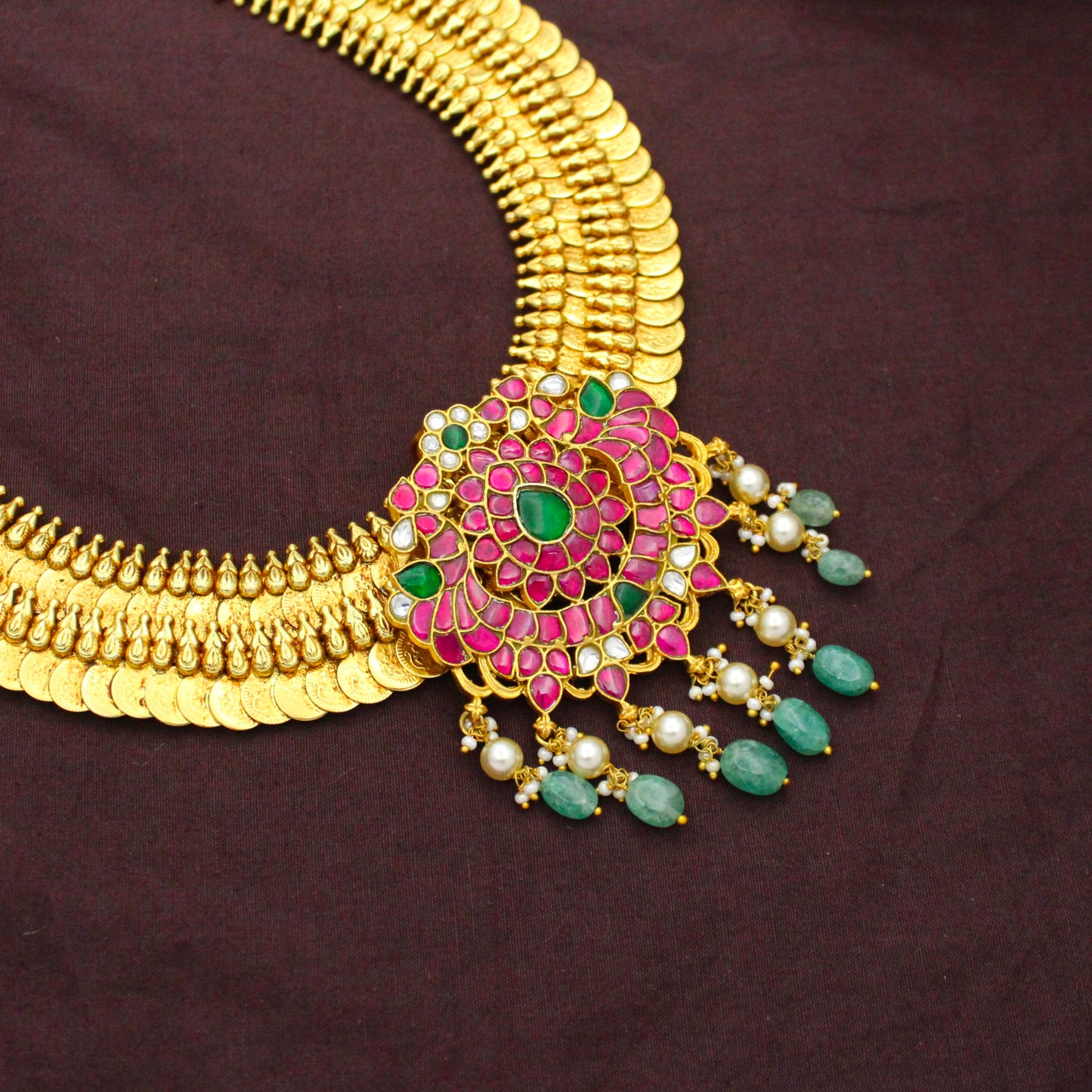 Nakshi Laxmi Kasulu Long Necklace With Jadau Locket