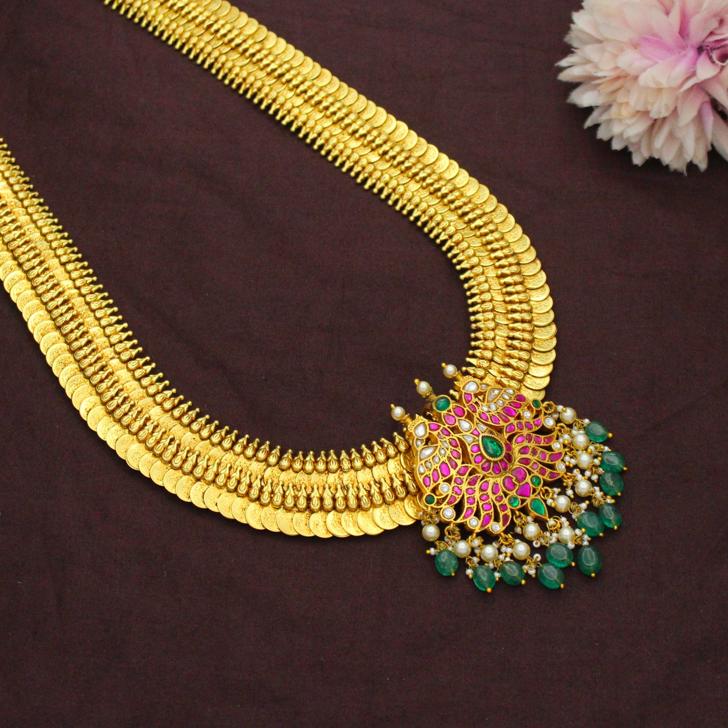 Nakshi Laxmi Long Kasulu With Double Peacock Locket