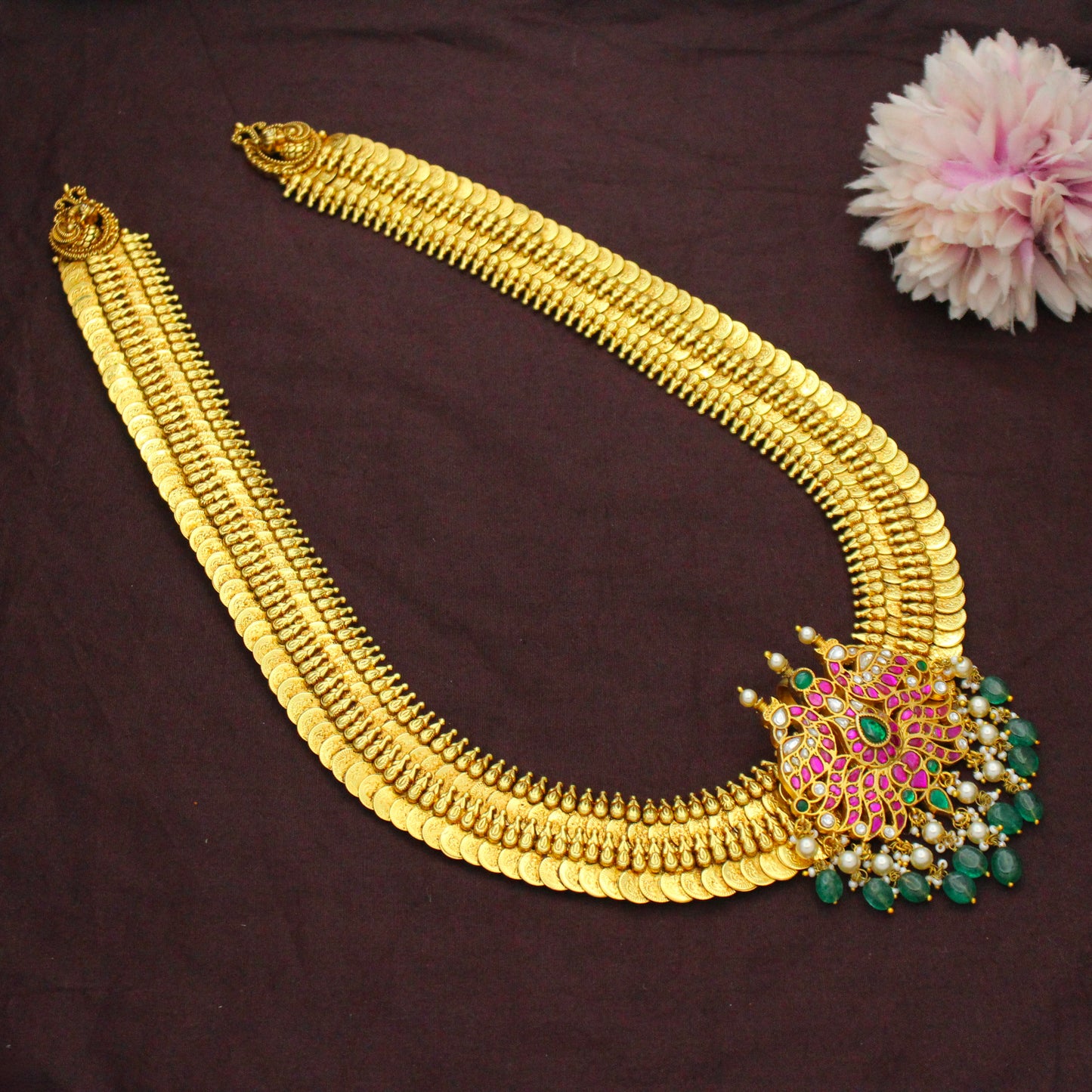 Nakshi Laxmi Long Kasulu With Double Peacock Locket
