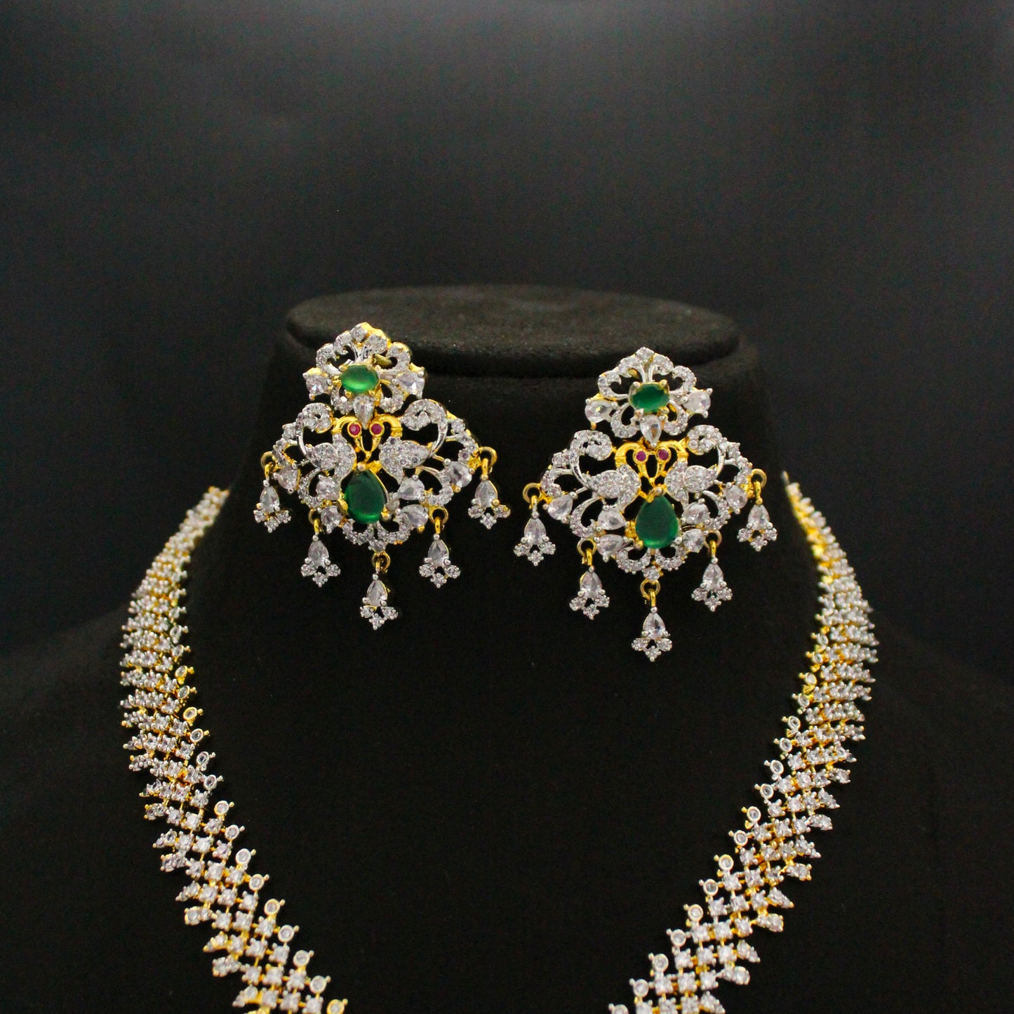 Diamond Look Peacock Necklace Set with Screwback Earrings SP-38554
