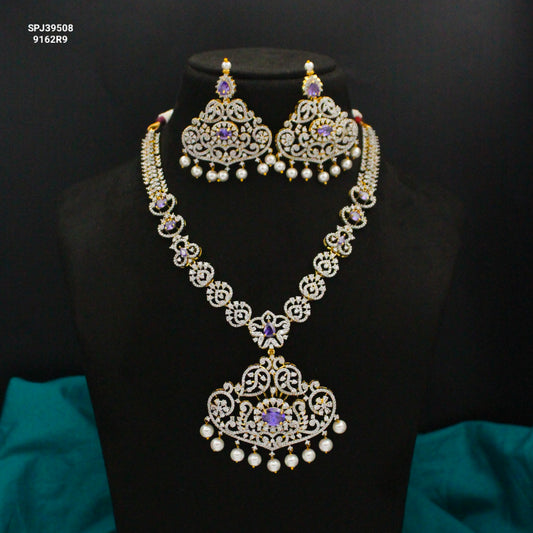 39508 Purple CZ Stone GJ Short Necklace Set with Earrings