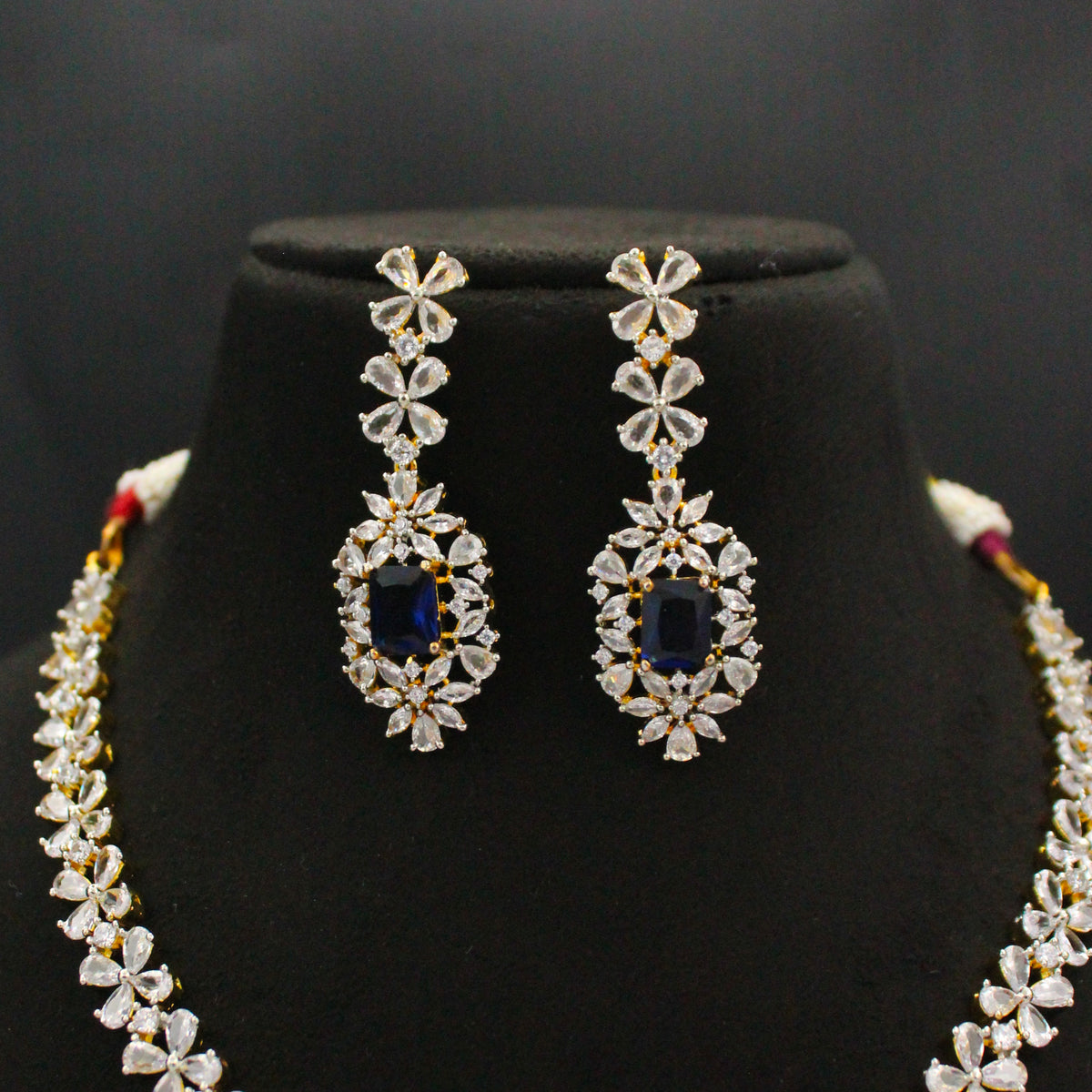 28924 Dark Blue Stone GJ Short Necklace Set with Earrings