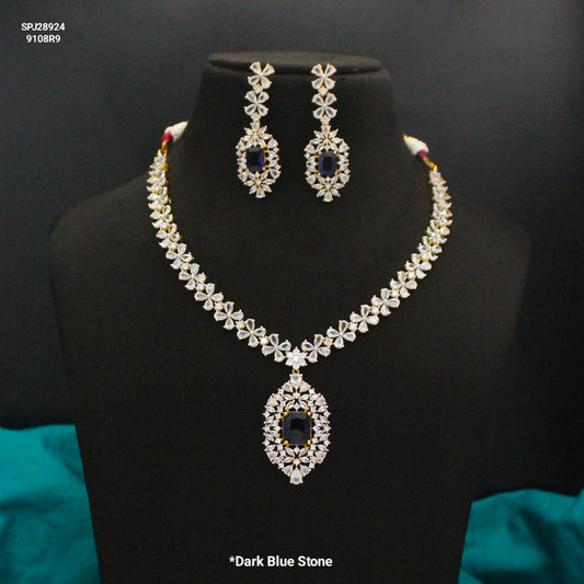 28924 Dark Blue Stone GJ Short Necklace Set with Earrings
