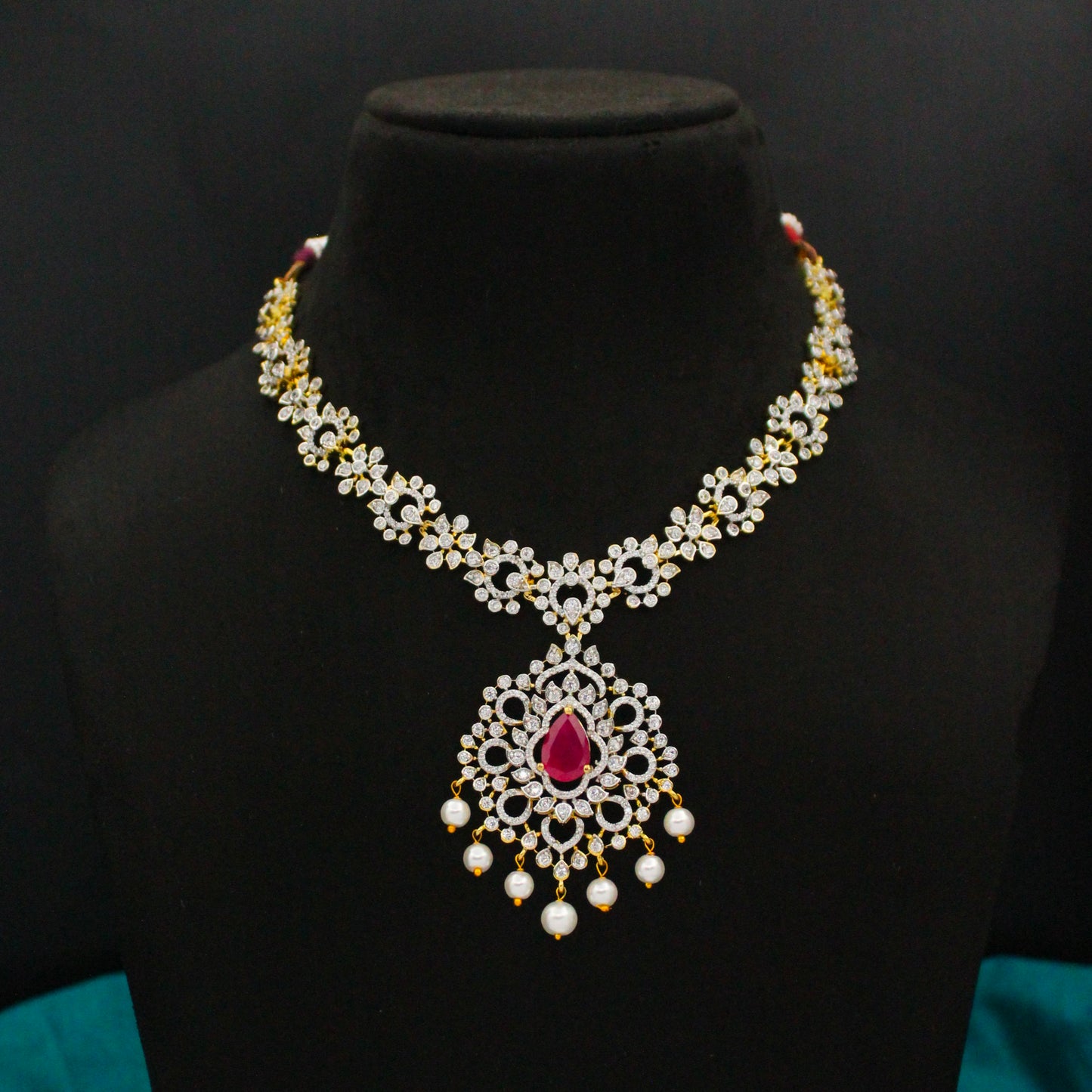 40862 Red CZ Stone GJ Short Necklace Set with Earrings