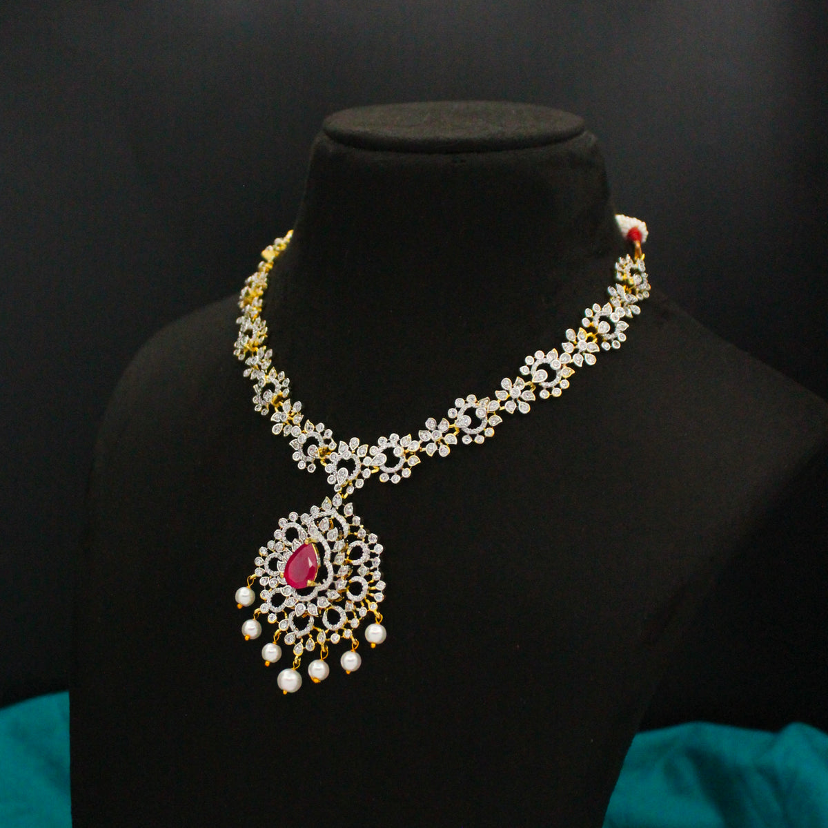 40862 Red CZ Stone GJ Short Necklace Set with Earrings