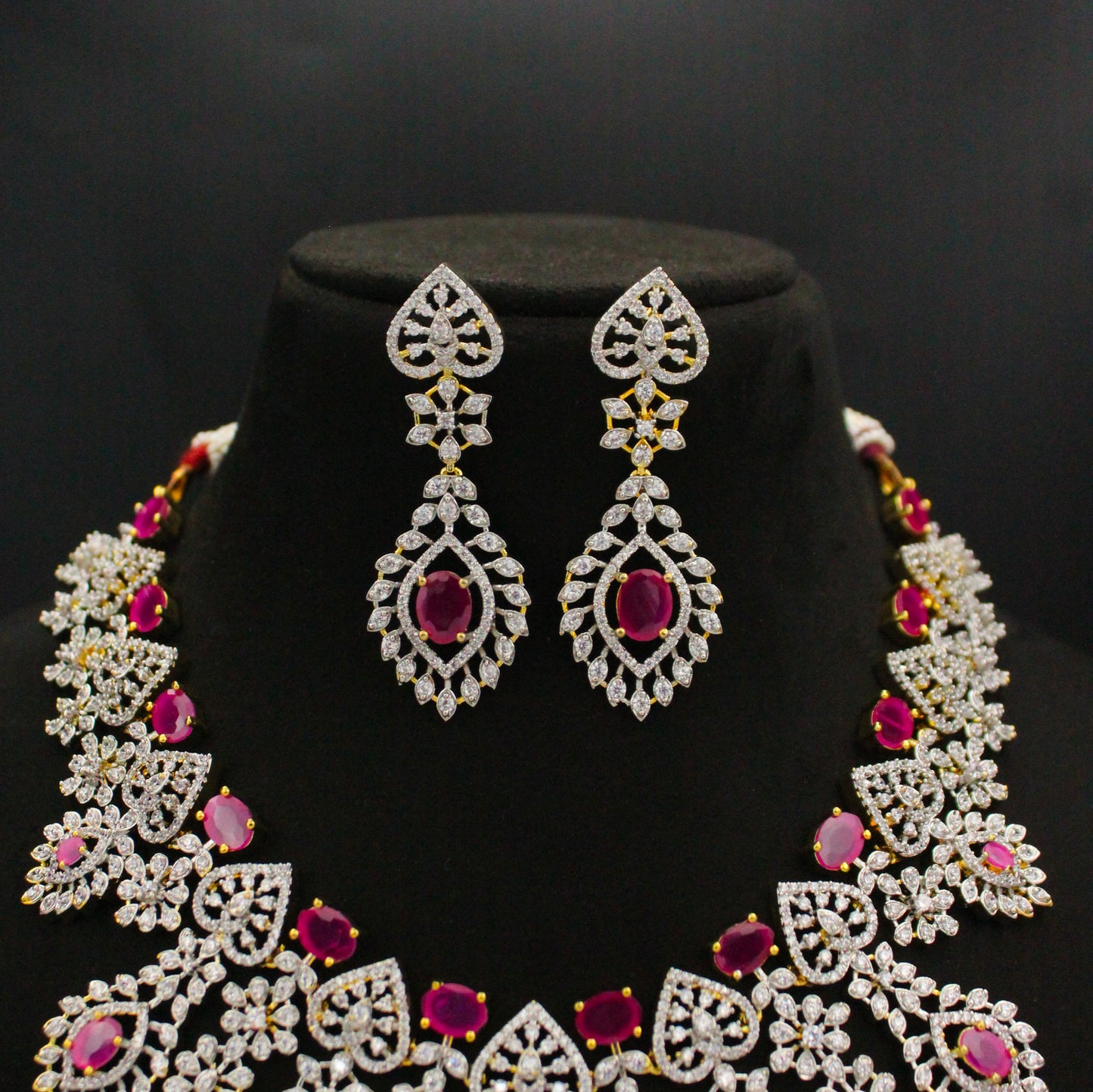 Diamond Look Red Heart Necklace Set SP-40491