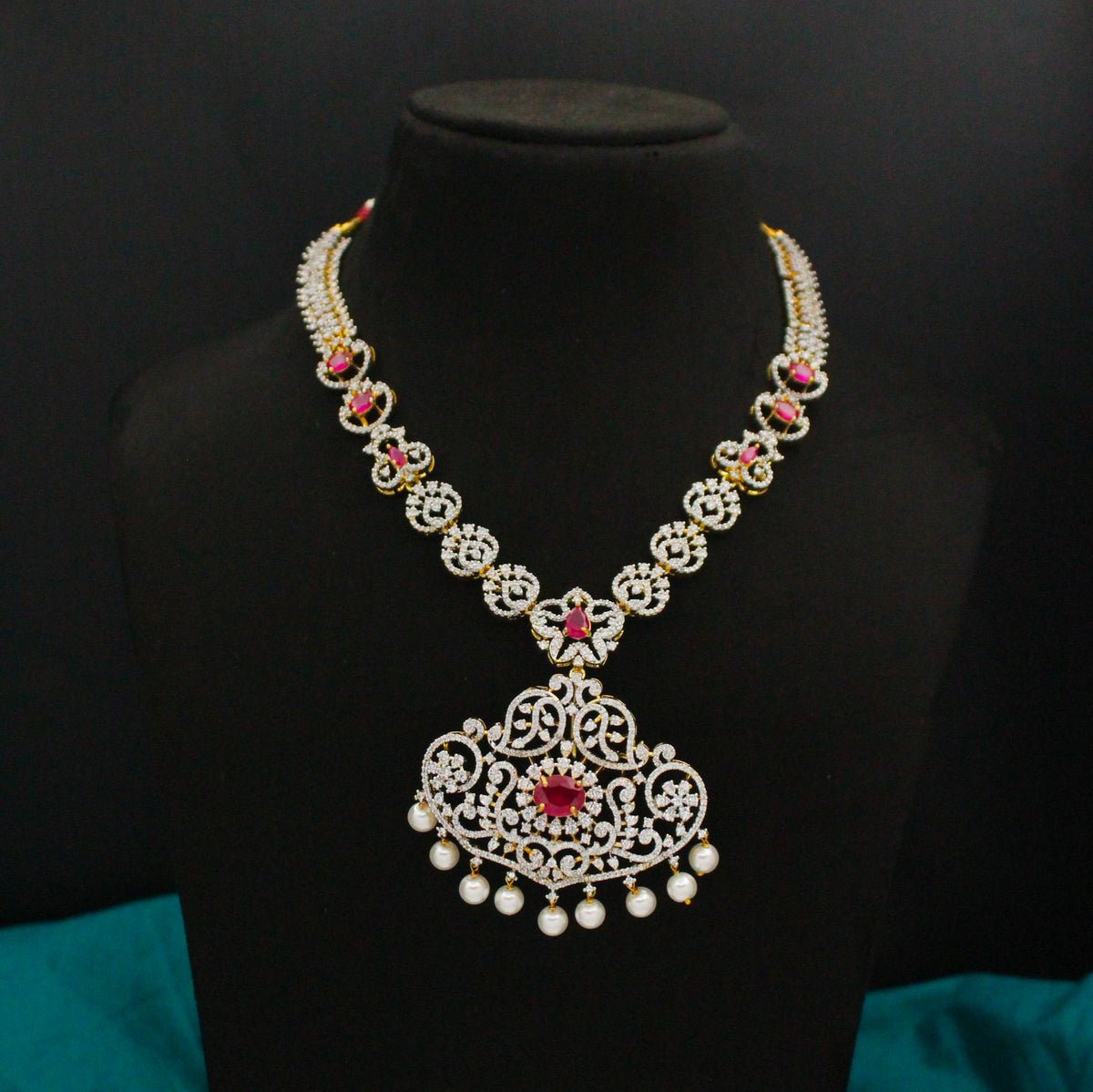 Diamond Look Ruby Stone Necklace SP-39507