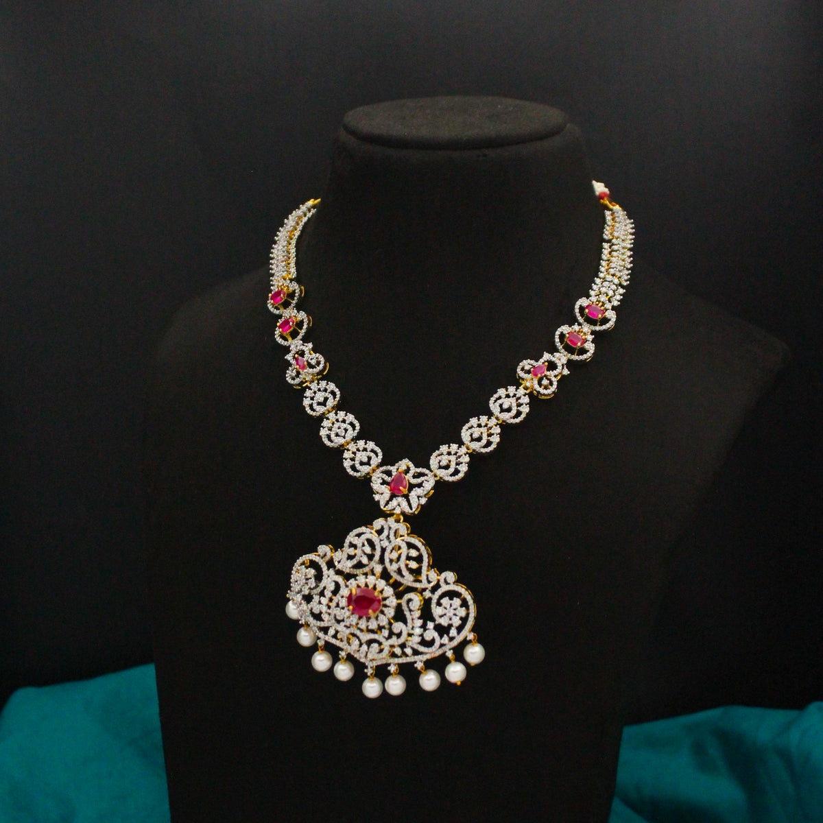 Diamond Look Ruby Stone Necklace SP-39507