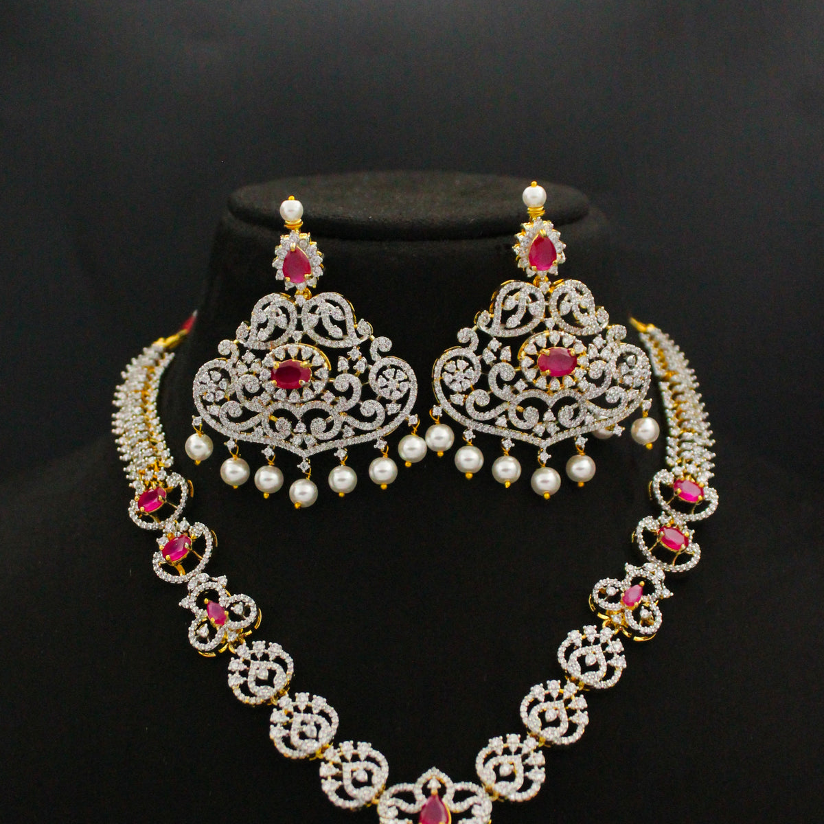 Diamond Look Ruby Stone Necklace SP-39507