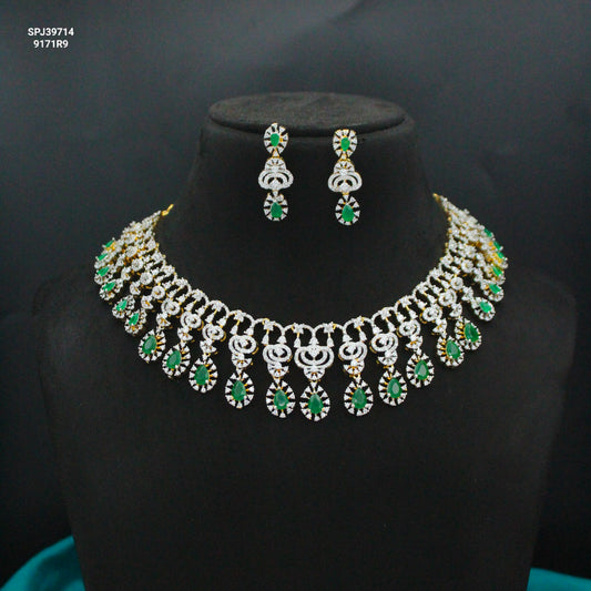 39714 Real diamond look emerald necklace with hangings