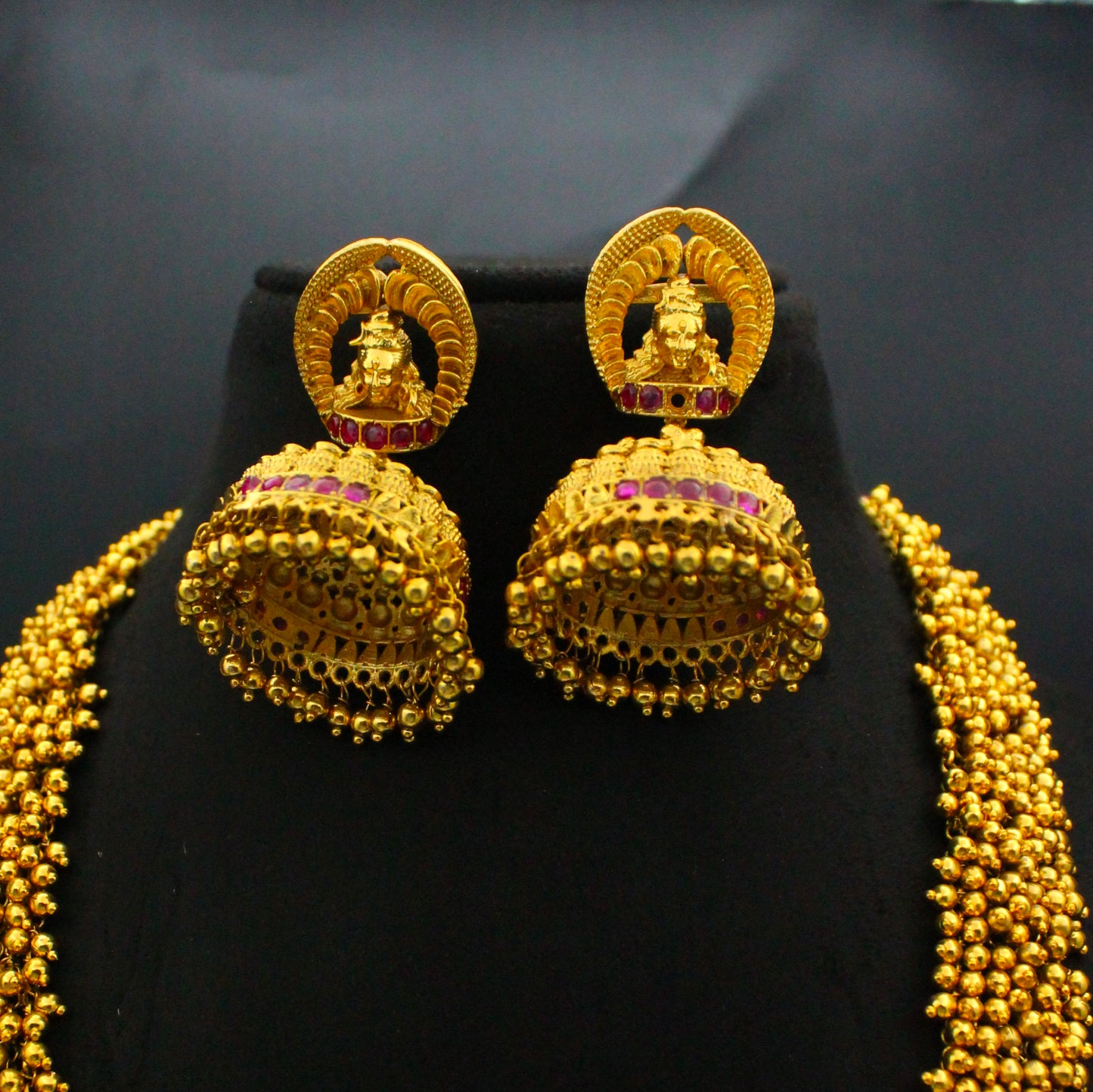 5911 Nakshi Shiva Parvati Long Golden Balls Long Necklace Set