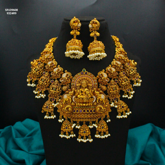 39608 Nakshi Laxmi Broad Short Necklace Set With Screw Back Earrings