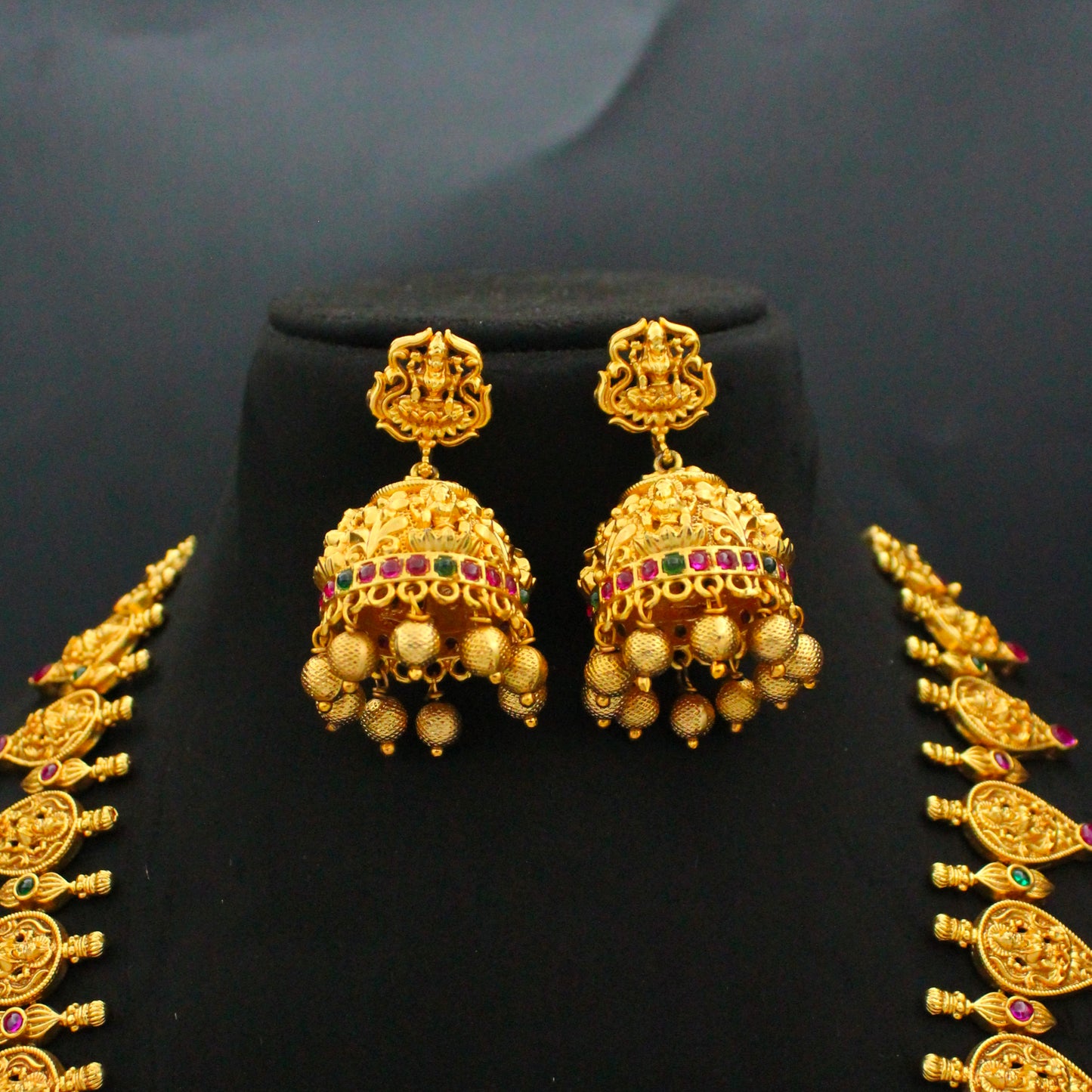 3258 Laxmi Long Multi Necklace Set With Golden Balls Jhumkis