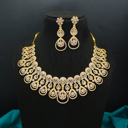 27578 CZ Full White Broad Necklace Set