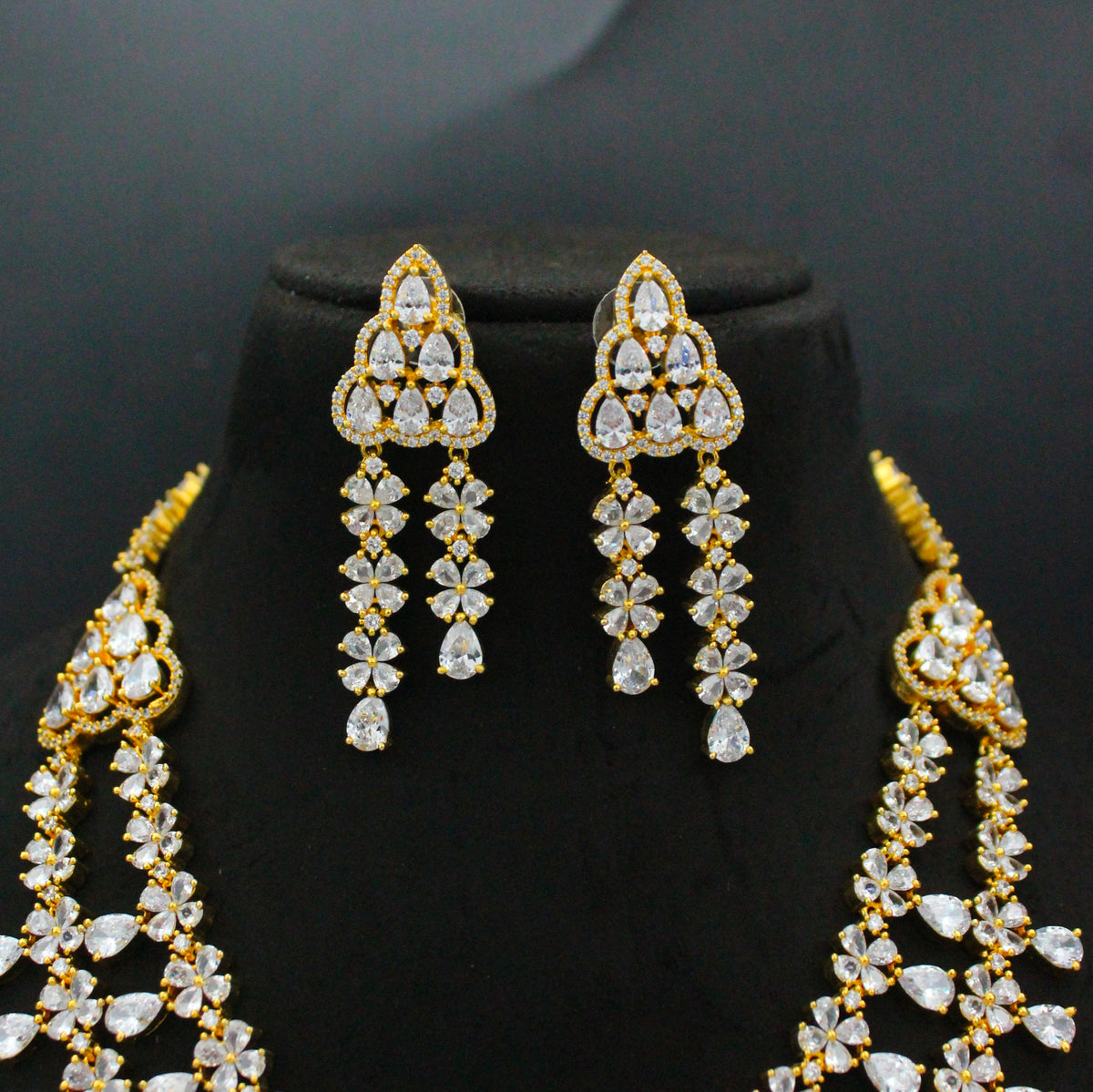 9182 CZ 2 Layers Short Necklace Set Full White