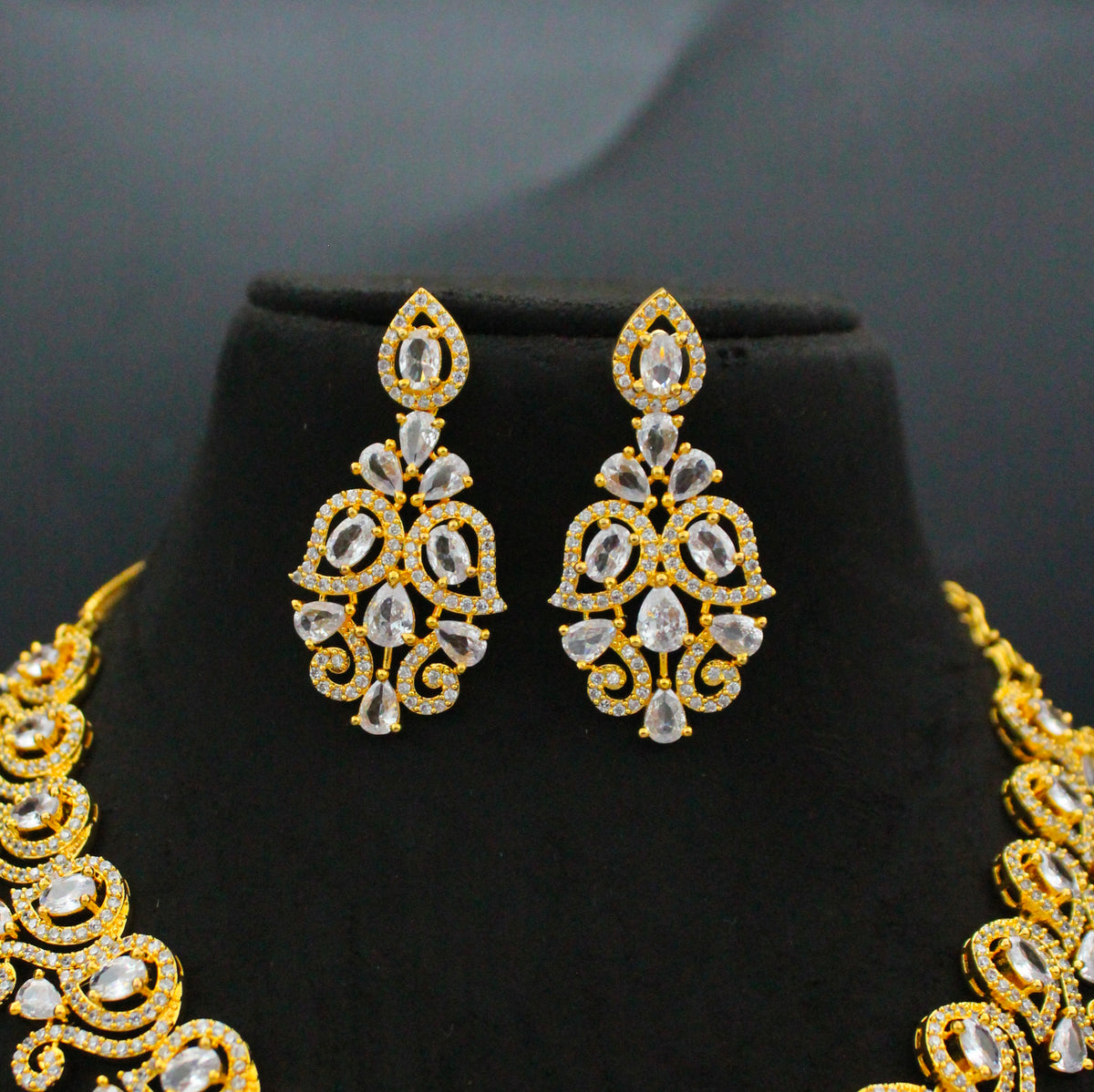 13380 CZ Full White Short Necklace Set With Push Back Earrings