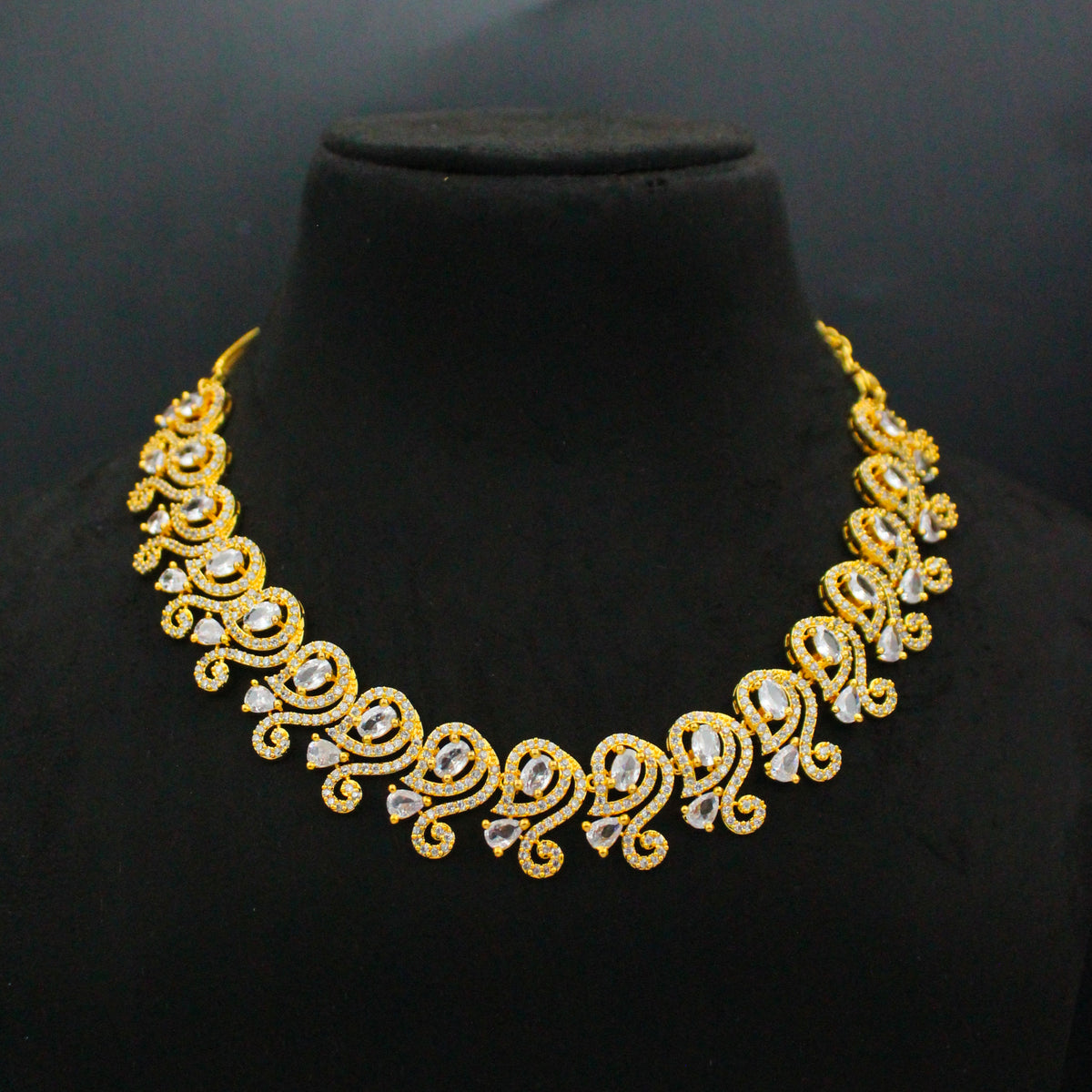 13380 CZ Full White Short Necklace Set With Push Back Earrings