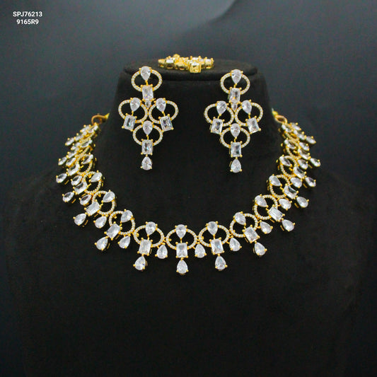 16213 CZ Full White Short Necklace Set With Maangtikka