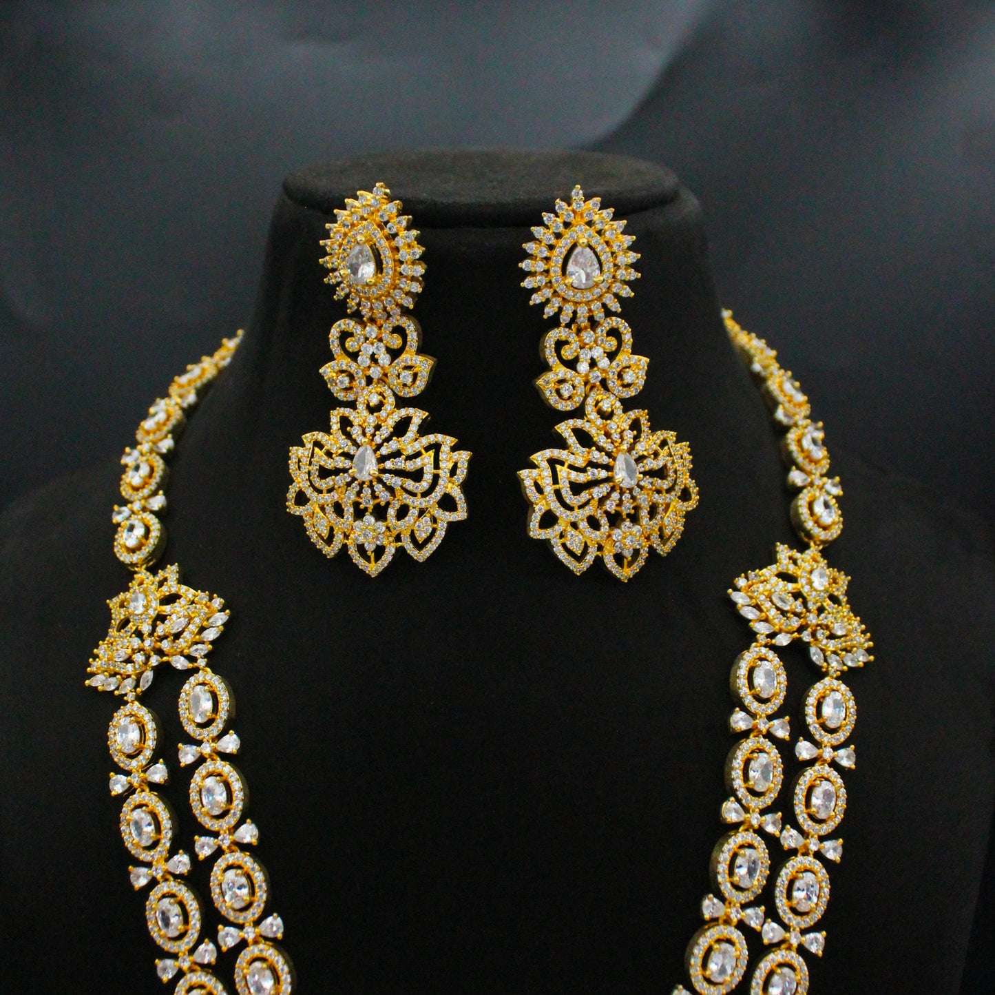 Gold Polish AD Long Necklace Set SP-9095