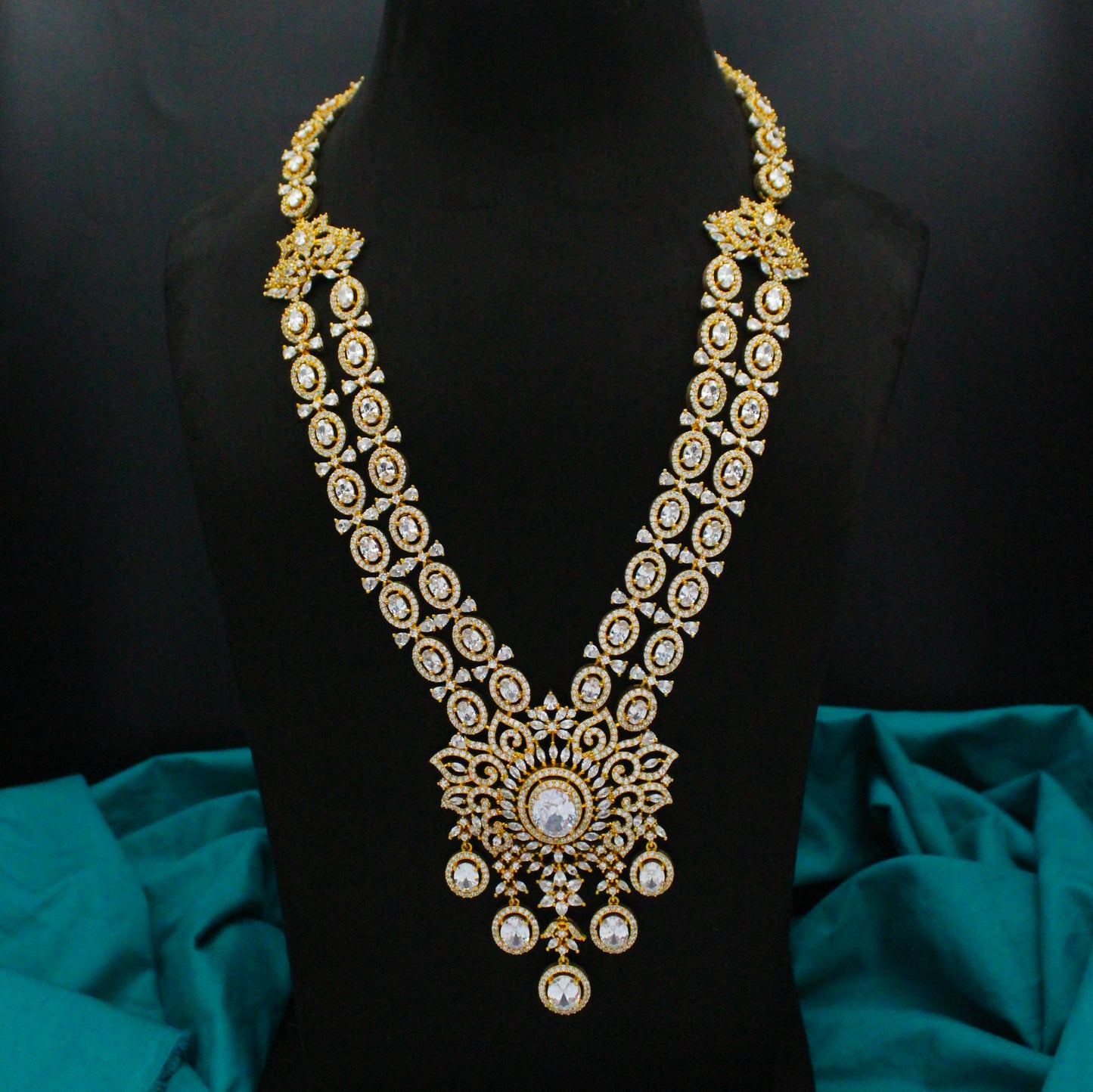 Gold Polish AD Long Necklace Set SP-9095