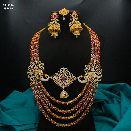 9136 3 Lines GP Double Peacock Ruby Necklace Set