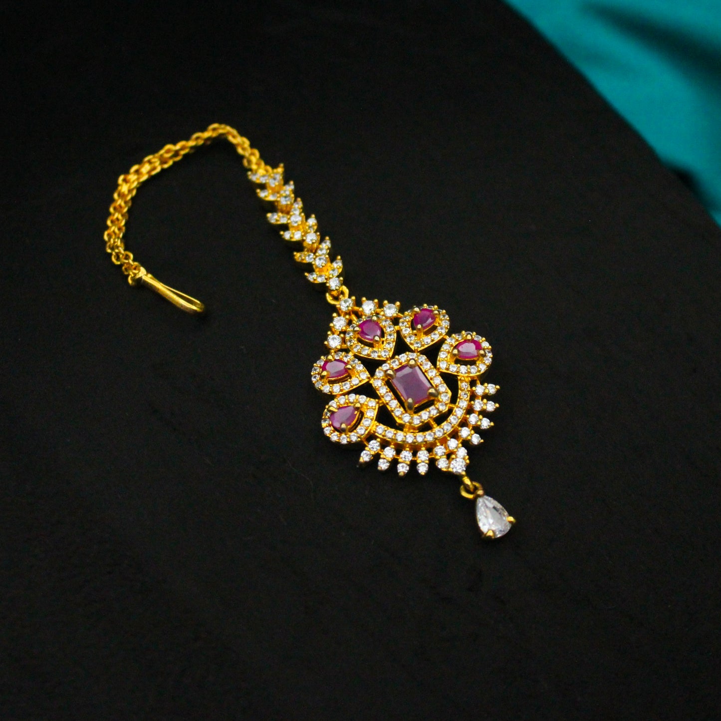 Gold Polish Double Peacock Ruby 3-Line Necklace Set SP-9136