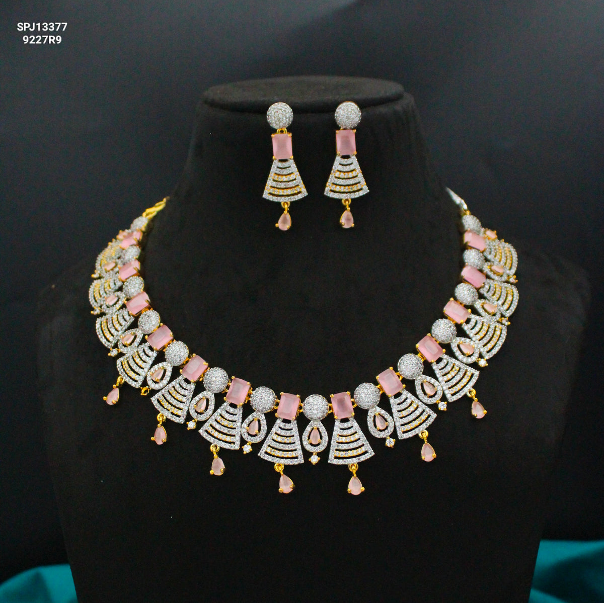 Diamond Look Light Pink Necklace Set SP-13377