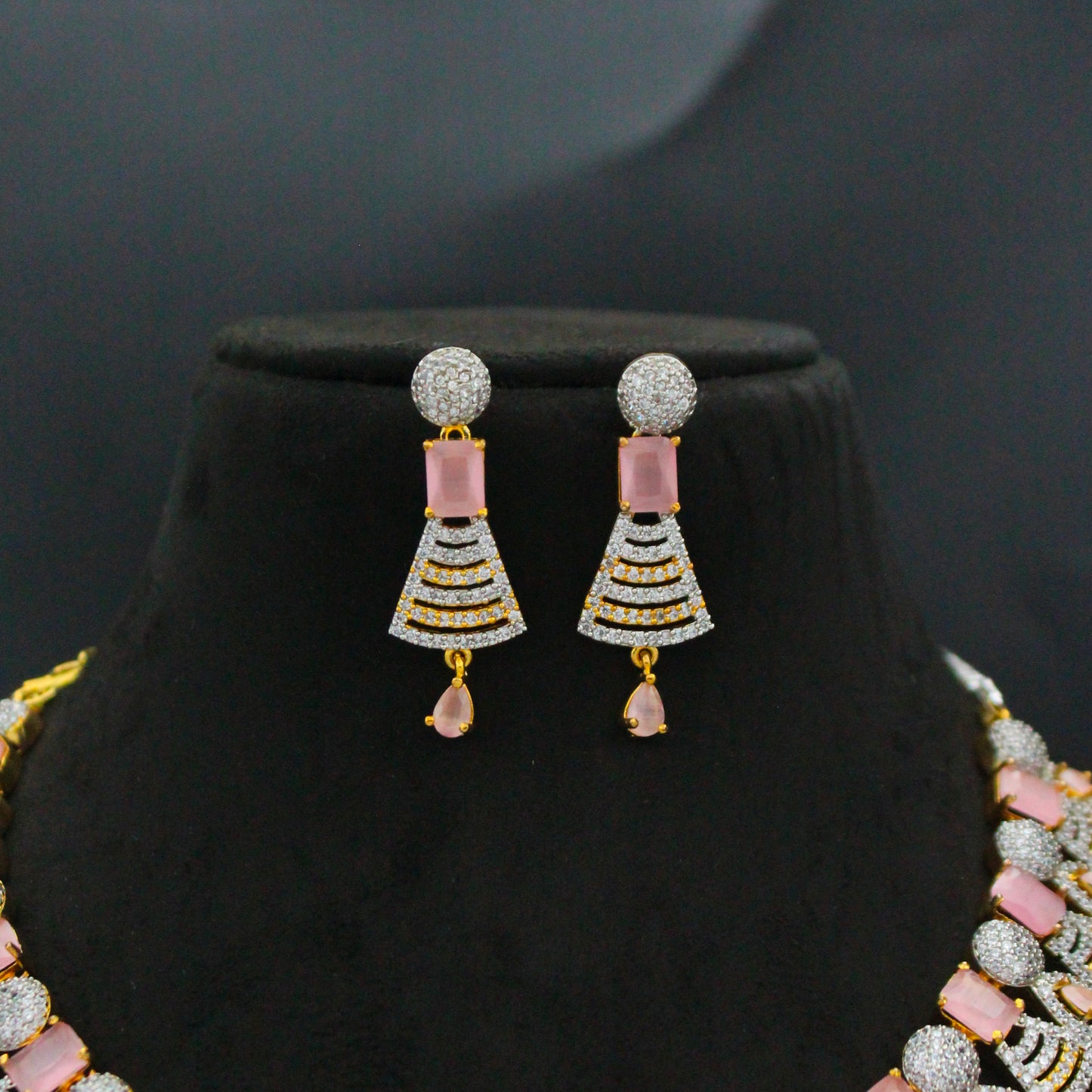 Diamond Look Light Pink Necklace Set SP-13377