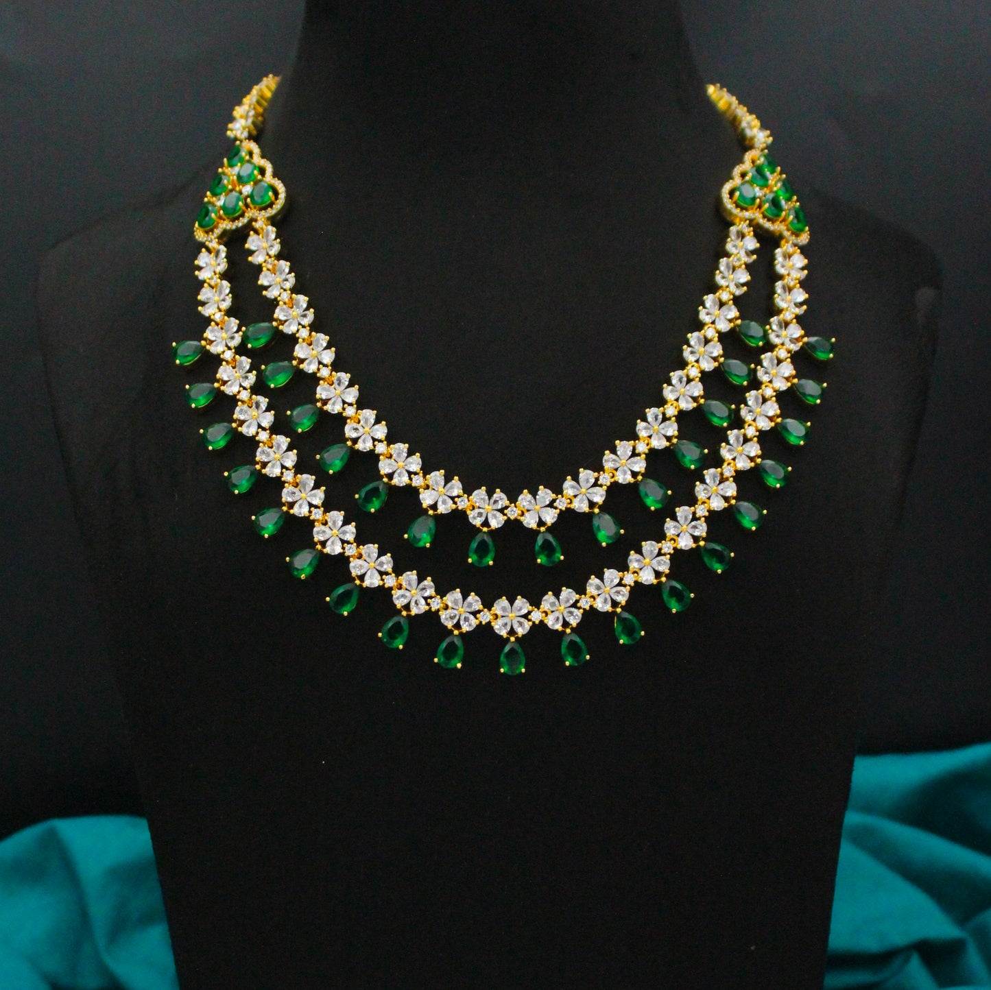 Gold Polish Green 2-Line Necklace Set SP-9187