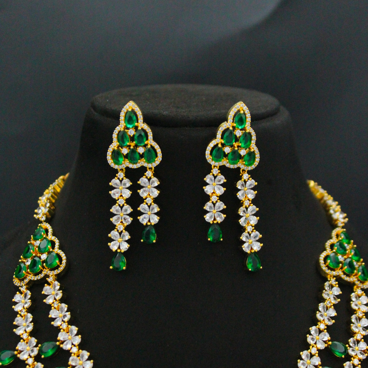 Gold Polish Green 2-Line Necklace Set SP-9187