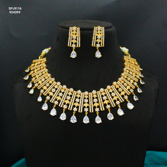 9116 cz full white short necklace